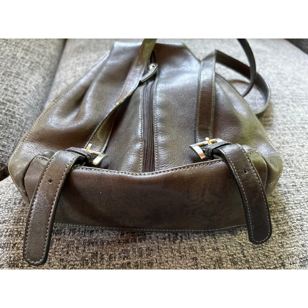 Tignanello Dark Brown Leather Sling Backpack Teardrop Triangle Bag Womens